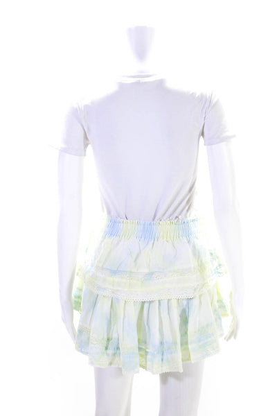 Love Shack Fancy Womens Coquette Lace Tie Dyed Tiered Skirt Yellow Blue Size XS