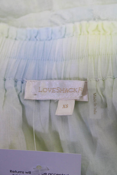 Love Shack Fancy Womens Coquette Lace Tie Dyed Tiered Skirt Yellow Blue Size XS