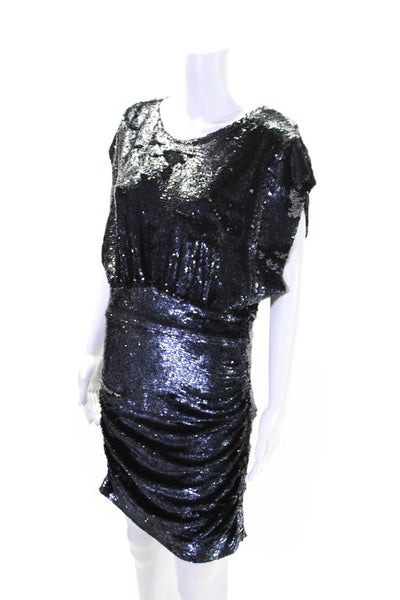 IRO Womens Back Zip Short Sleeve Crew Neck Sequin Dress Navy Blue Size IT 38