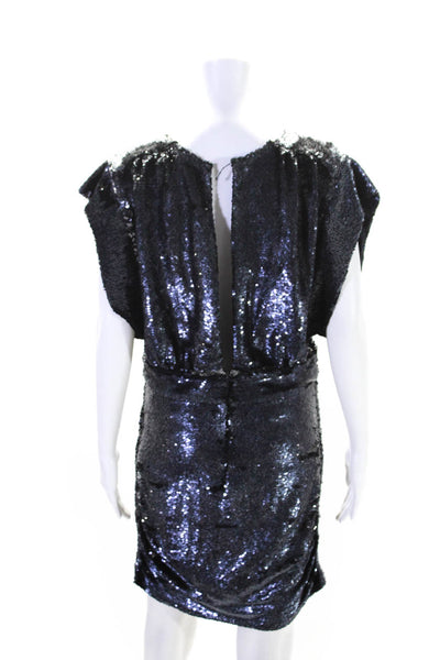 IRO Womens Back Zip Short Sleeve Crew Neck Sequin Dress Navy Blue Size IT 38