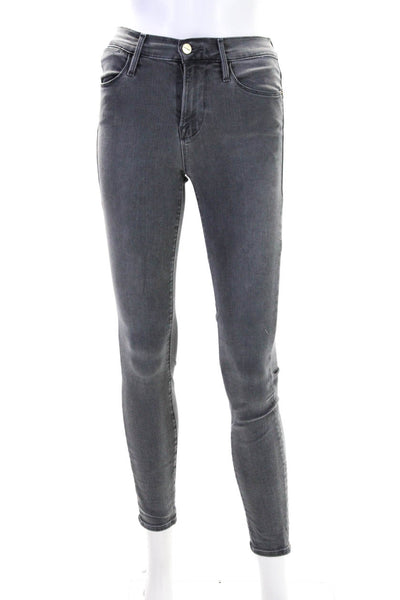Frame Womens Zipper Fly High Rise Skinny Ankle Jeans Gray Denim Size 26