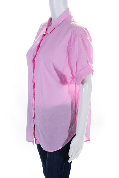 Xirena Womens Button Front Short Sleeve Collared Shirt Pink Cotton Size Small