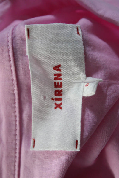 Xirena Womens Button Front Short Sleeve Collared Shirt Pink Cotton Size Small