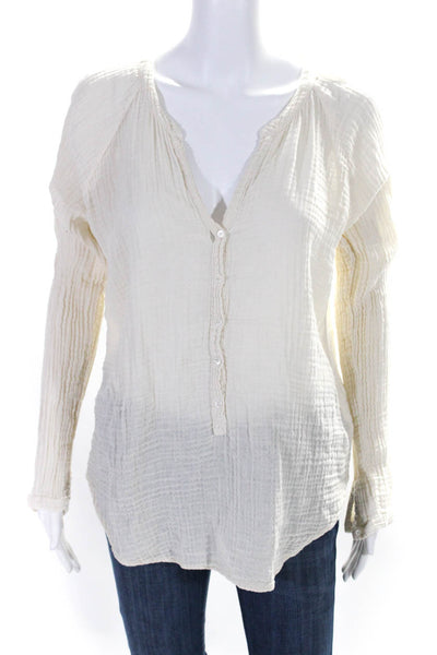 Xirena Womens Long Sleeve Button Front V Neck Gauze Shirt White Size Medium