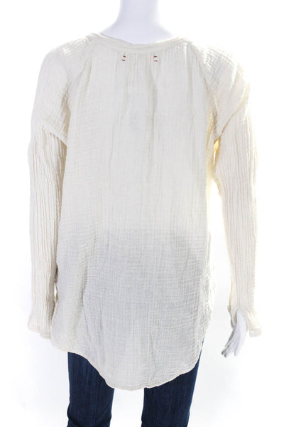 Xirena Womens Long Sleeve Button Front V Neck Gauze Shirt White Size Medium