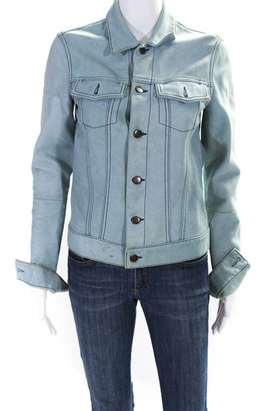 Derek Lam 10 Crosby Womens Leather Suede Lined Button Down Jacket Blue Size 0