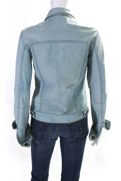 Derek Lam 10 Crosby Womens Leather Suede Lined Button Down Jacket Blue Size 0