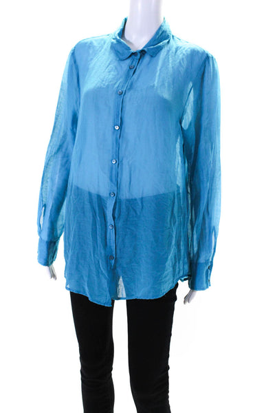 A.D.E.L.E. 1961 Womens Long Sleeve Woven Button Up Shirt Blouse Blue Size Large