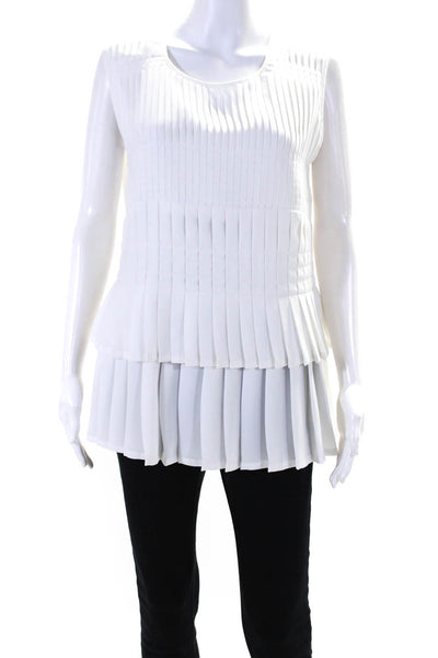 Maison Common Womens Pleated Sleeveless Crew Neck Top Blouse White Size IT 40