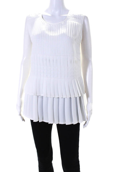 Maison Common Womens Pleated Sleeveless Crew Neck Top Blouse White Size IT 40