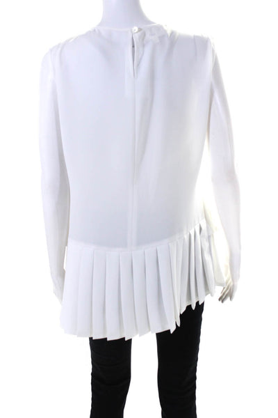 Maison Common Womens Pleated Sleeveless Crew Neck Top Blouse White Size IT 40