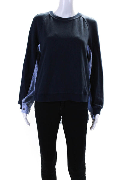 10 Crosby Derek Lam Womens Crew Neck Layered Poplin Sweatshirt Navy Size Large