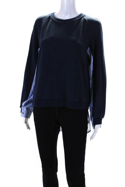 10 Crosby Derek Lam Womens Crew Neck Layered Poplin Sweatshirt Navy Size Large