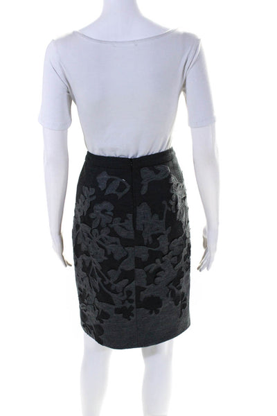 Rena Lange Womens Embroidered Floral Applique Knee Length Pencil Skirt Gray Sz 8