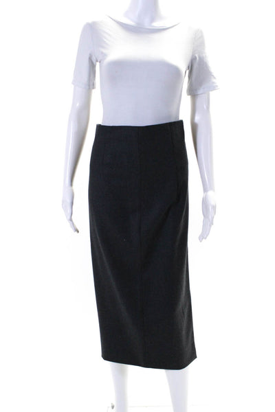 Zang Toi Womens Midi Length Lined Twill Pencil Skirt Gray Wool Size 8