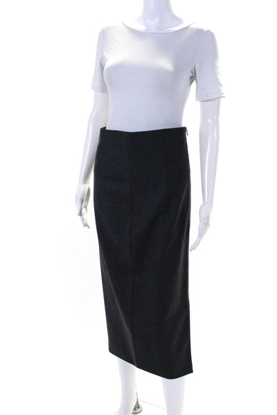 Zang Toi Womens Midi Length Lined Twill Pencil Skirt Gray Wool Size 8