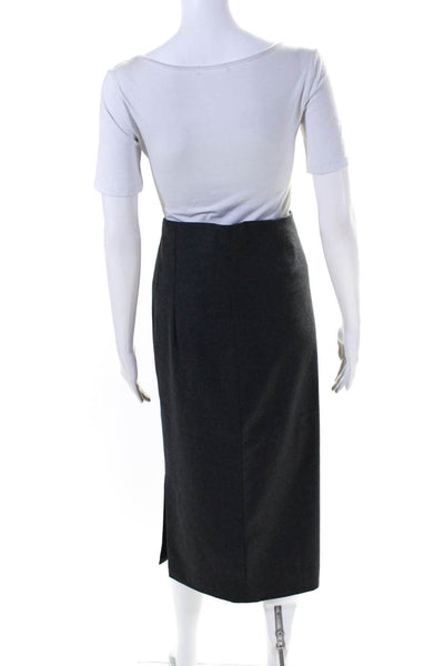 Zang Toi Womens Midi Length Lined Twill Pencil Skirt Gray Wool Size 8