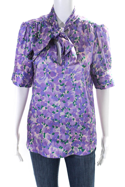 J Crew Collection Womens Floral Print Tied Cowl Neck Blouse Purple Size S