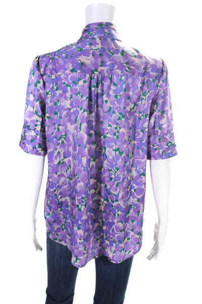 J Crew Collection Womens Floral Print Tied Cowl Neck Blouse Purple Size S