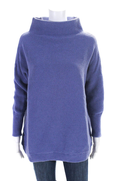 Free People Womens Ribbed Mock Neck Textured Long Sleeve Sweater Blue Size S