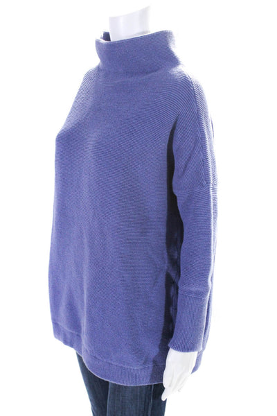 Free People Womens Ribbed Mock Neck Textured Long Sleeve Sweater Blue Size S