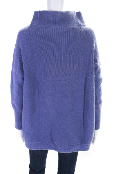 Free People Womens Ribbed Mock Neck Textured Long Sleeve Sweater Blue Size S