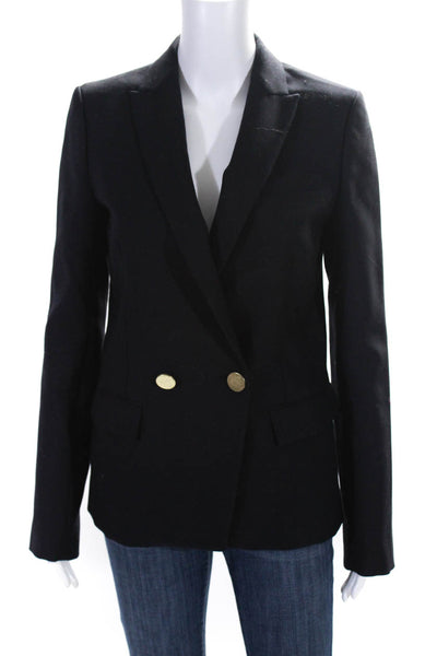 J Crew Womens Wool Double Breasted Buttoned Collared Blazer Jacket Navy Size 2T