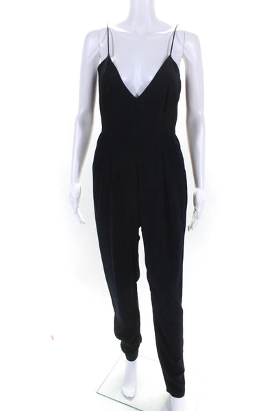 Finders Keepers Womens Pleated Spaghetti Strap Straight Leg Jumpsuit Blue Size S