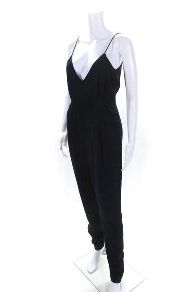 Finders Keepers Womens Pleated Spaghetti Strap Straight Leg Jumpsuit Blue Size S