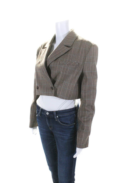 The Westside Womens Houndstooth Double Breasted Cropped Blazer Brown Size S