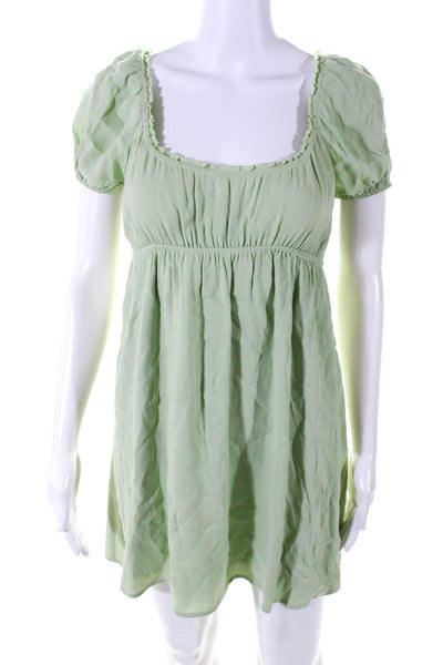 Sunday Best Womens Puff Sleeve Ruffle Scoop Neck Mini Dress Light Green Small