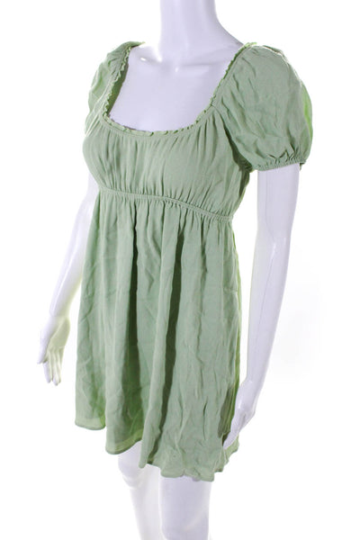 Sunday Best Womens Puff Sleeve Ruffle Scoop Neck Mini Dress Light Green Small