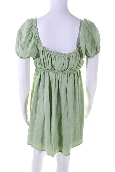 Sunday Best Womens Puff Sleeve Ruffle Scoop Neck Mini Dress Light Green Small