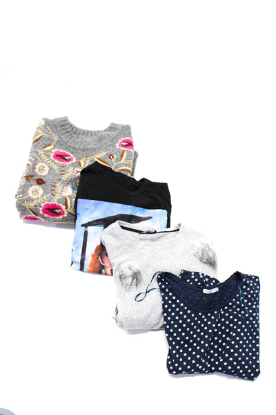 Zara Womens Embroidered Sweater Graphic Polka Dot Tee Shirt Small Medium Lot 2