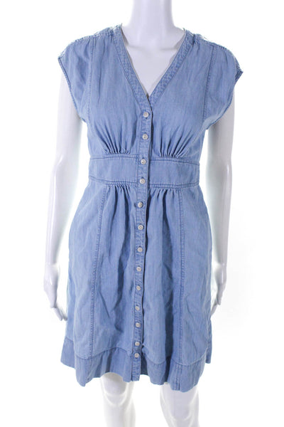 Madewell Womens Sleeveless V Neck Denim Sheath Shirt Dress Light Blue Size 0