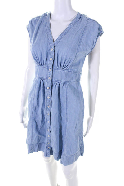 Madewell Womens Sleeveless V Neck Denim Sheath Shirt Dress Light Blue Size 0