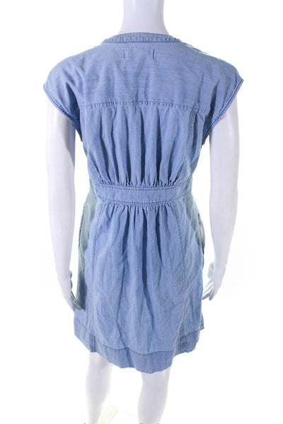 Madewell Womens Sleeveless V Neck Denim Sheath Shirt Dress Light Blue Size 0