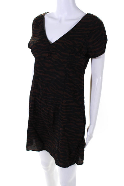 Madewell Womens Tiger Stripe Short Sleeve V Neck Sheath Dress Brown Black Size 4