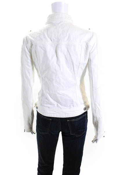 BCBGMAXAZRIA Women's Collared Long Sleeves Button Up Denim Jacket White Size S