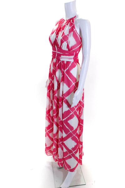 Maggy London Women's Halter Sleeveless Flare Maxi Dress Pink White Size 4