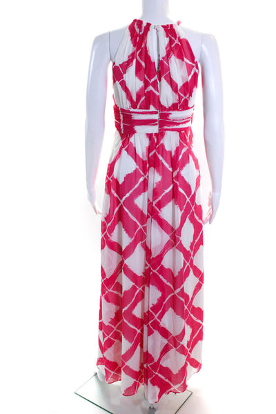 Maggy London Women's Halter Sleeveless Flare Maxi Dress Pink White Size 4