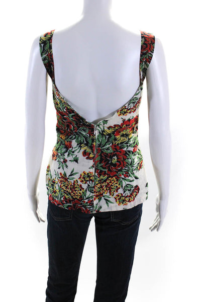 Norma Kamali Womens Floral Print V-Neck Zipped Sleeveless Blouse Beige Size 10