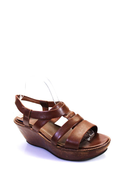 Camper Womens Wedge Heel Platform Strappy Sandals Brown Leather Size 39