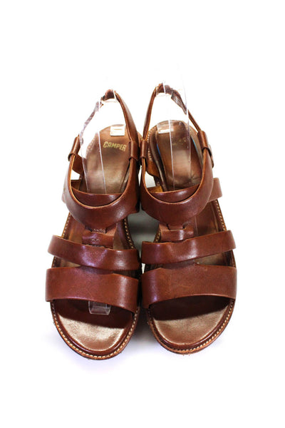 Camper Womens Wedge Heel Platform Strappy Sandals Brown Leather Size 39