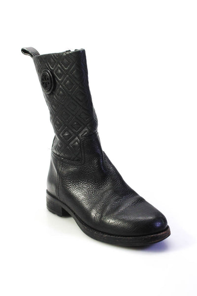Tory Burch Womens Geometric Quilted Leather Flat Ankle Boots Black Size 8