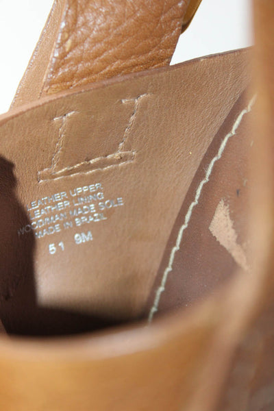 Tory Burch Womens Leather Lattice Wooden Heel Slingback Sandals Tan Size 9