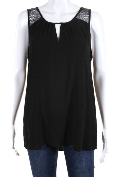 Ramy Brook Women's Round Neck Sleeveless Lace Trim Blouse Black Size L