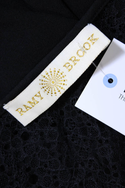 Ramy Brook Women's Round Neck Sleeveless Lace Trim Blouse Black Size L