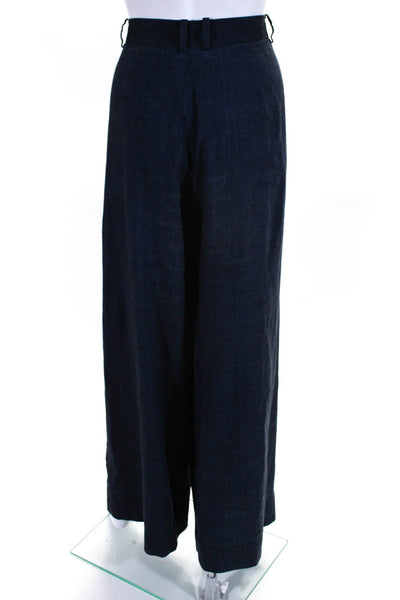 Adeam Women's Hook Closure Pockets Wide Leg Linen Pant Navy Blue Size 6