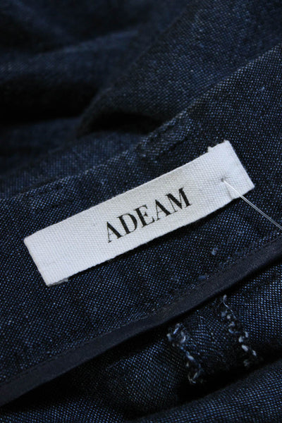 Adeam Women's Hook Closure Pockets Wide Leg Linen Pant Navy Blue Size 6